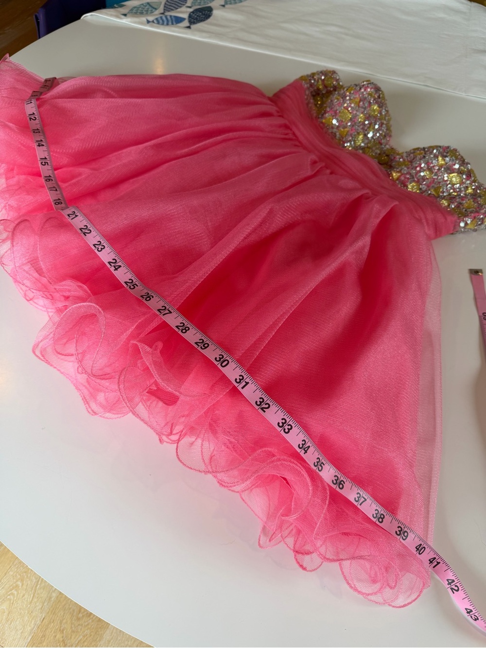Couture Hand-Beaded Coral Gown - Picture 6 of 13